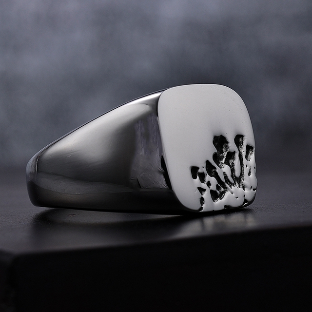 Additional product angle of steel tone claw mark signet ring