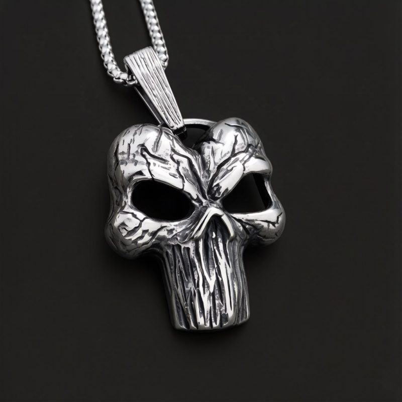 Vintage Skull Face Pendant Necklace by Vornveil - retro punk street accessories