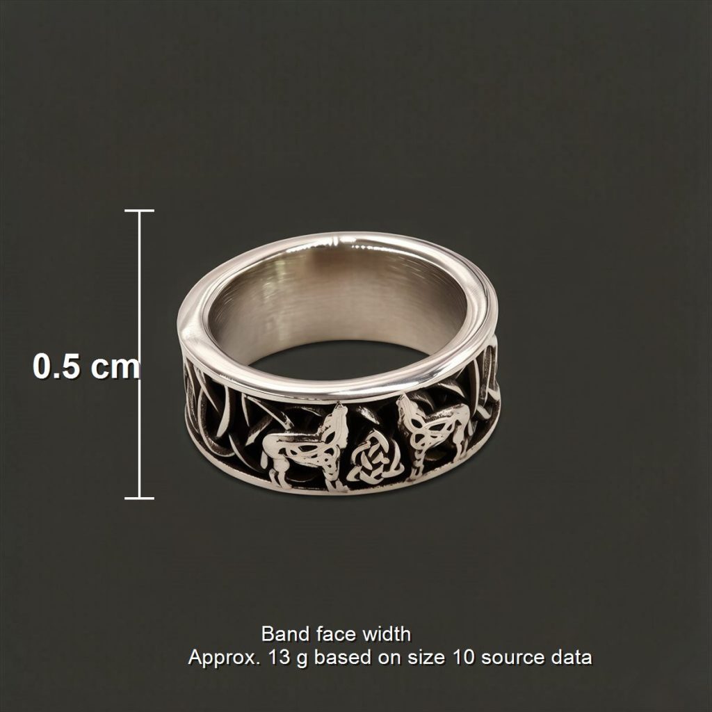 Size image showing approx 0.5 cm band face width and 13 g source weight