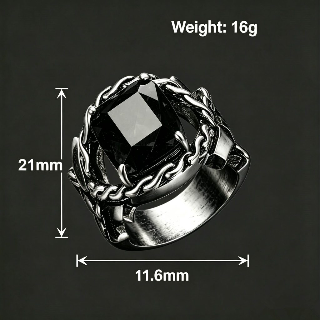 Flameframe ring dimensions: 21 mm by 11.6 mm face and approximately 16 g at US size 10
