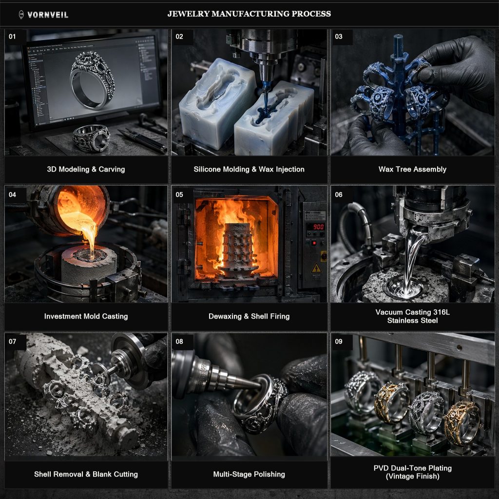 Vornveil jewelry manufacturing process from modeling through plating